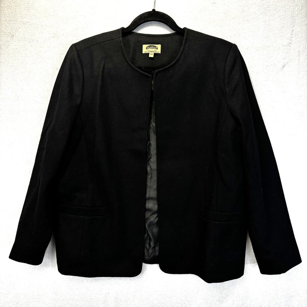 Mark Reed Wool Blend Open Front Blazer Jacket‎ Womens 16W Black Minimalist